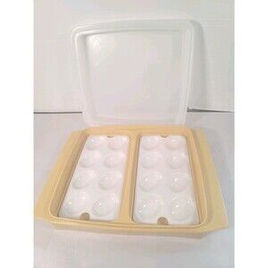 Tupperware Vintage 723-1 Deviled Egg Tray Keeper 4 Pc Golden Harvest Yellow EUC